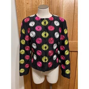 Kelly and Diane Womens Vintage Silk Embroidered Black Floral Jacket Blazer 6